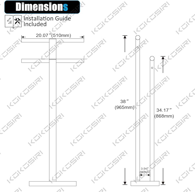 KOKOSIRI Standing Towel Rack for Bathroom Floor 2-Tier Towel Holder Free Stand with Heavy Marble Base Thicken Steady Design Gold Stainless Steel THS0005-BG