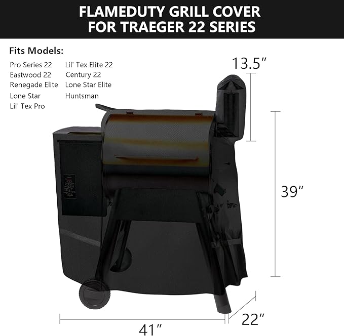 Outdoor 600D Heavy Duty Waterproof Pellet Grill Cover for Traeger Pro 22 575 Series,Texas,Z Grill 550B etc.,Full Length All Weather Protection Grill Cover Compatible with Traeger Pro 22 Cover,Black