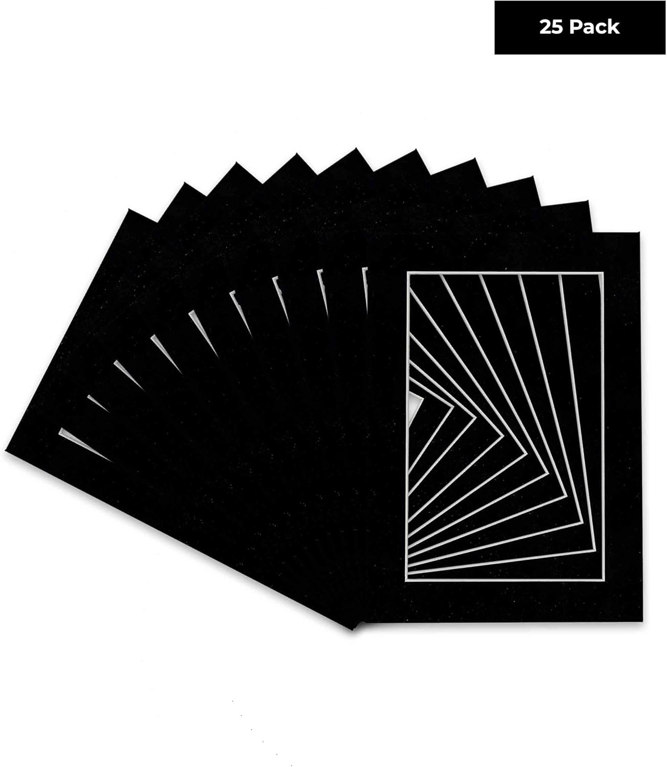 Pack of 25 Acid Free 11x14 Mats Bevel Cut for 8.5x11 Photos - Black Suede Precut Matboards For Pictures, Photos, Framing - 4-ply Thickness