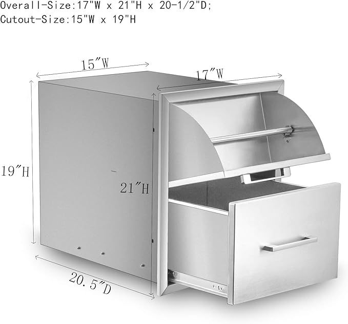 Stainless Steel Paper Towel Holder Double Drawer 17W21H21D Works with Your Grilling or Prep Zones for Easy & Quick Cleanup
