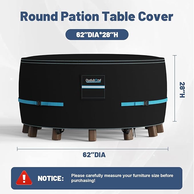 Outdoor Furniture Cover - 100% Waterproof, High Density Oxford, PU Silver Coating, UV Resistant, All-Weather Resistant Patio Table Chair Cover for Round Patio Furniture Set - 62×28 Inch