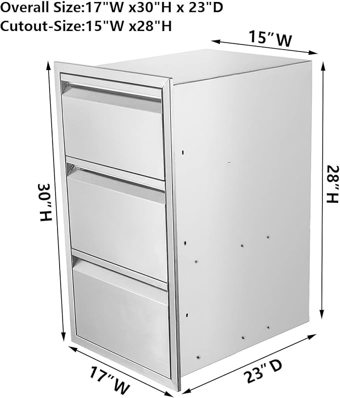 Outdoor Kitchen Double Drawer w/Paper Towel Holder Combo Works with Your Grilling or Prep Zones Flush Mount for Outdoor Kitchen Island, 17" W x 30" H x 21" D