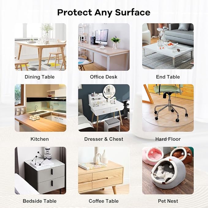Transparent PVC Table Protector Clear Table Cover Pad 46x66 Inch Office Computer Writing Desk Top Protector TV Bench Cover Mat Protective Plastic Vinyl Dining Coffee Sofa End Tabletop Pad Waterproof