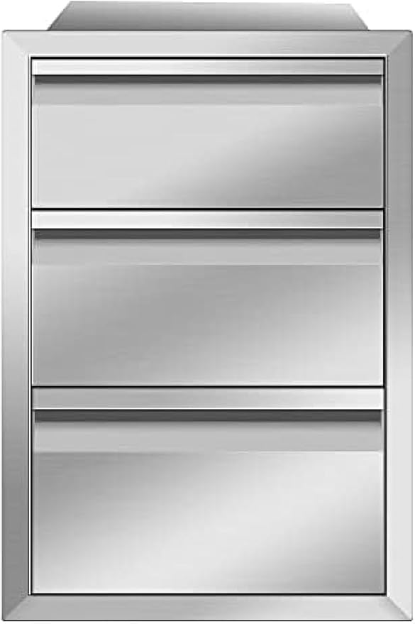 Flush Mount Stainless Steel Double Drawers with Recessed Handles for Outdoor Kitchens Or BBQ Island,-14W X 21H X 23D Inch