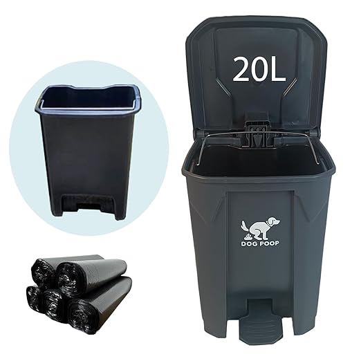 Large Dog Poop Trash Can Outdoor 20L / 5.3 Gallon - Waterproof Pet Waste Station with Foot Pedal, Removable Inner Bucket & 100 Bags for Backyard Garden Odor Control