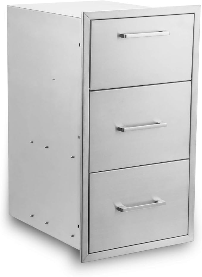 yuxiangBBQ 17" W x 30" H x 21" D Stainless Steel Outdoor Kitchen Drawers BBQ Drawers Double Access Drawer w/Paper Towel Holder Drawer Combo Flush Mount for Outdoor Kitchens Or BBQ Island