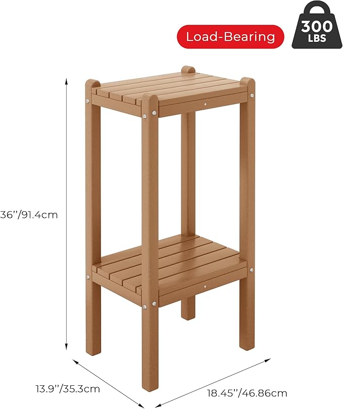 Costaelm Outdoor Side Table, 2-Tier Small Patio Coffee Tables for Outside, Outdoor End Tables for Patio, Adirondack Side Table for Outside, Outside Table for Pool, Porch, Garden, Teak