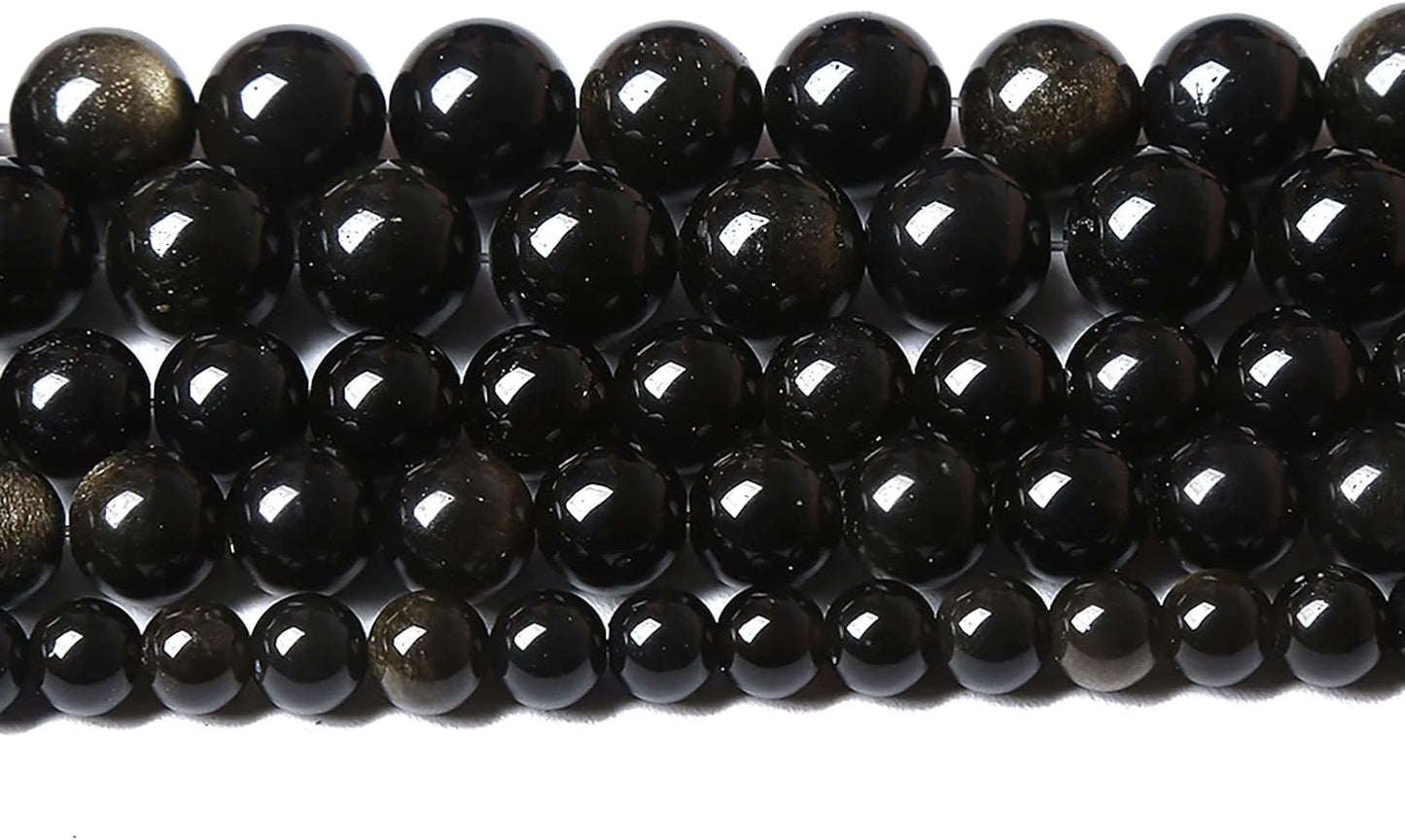 AAA Natural Gold Obsidian Gemstone Beads Energy Healing Power Stones Round Loose Beads for Jewelry Making, DIY Bracelet Necklace 6mm 60pcs