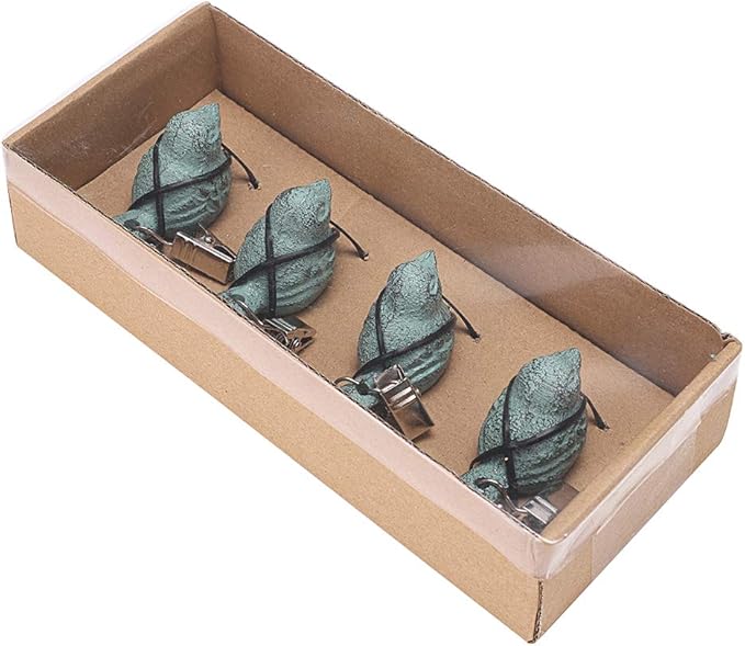 OwnMy Set of 4 Tablecloth Weights Clip on, Pendant Tablecloth Weights Kit with Cast Iron Antique Birds, Outdoor Garden Party Picnic Table Cloths Clips (Green)