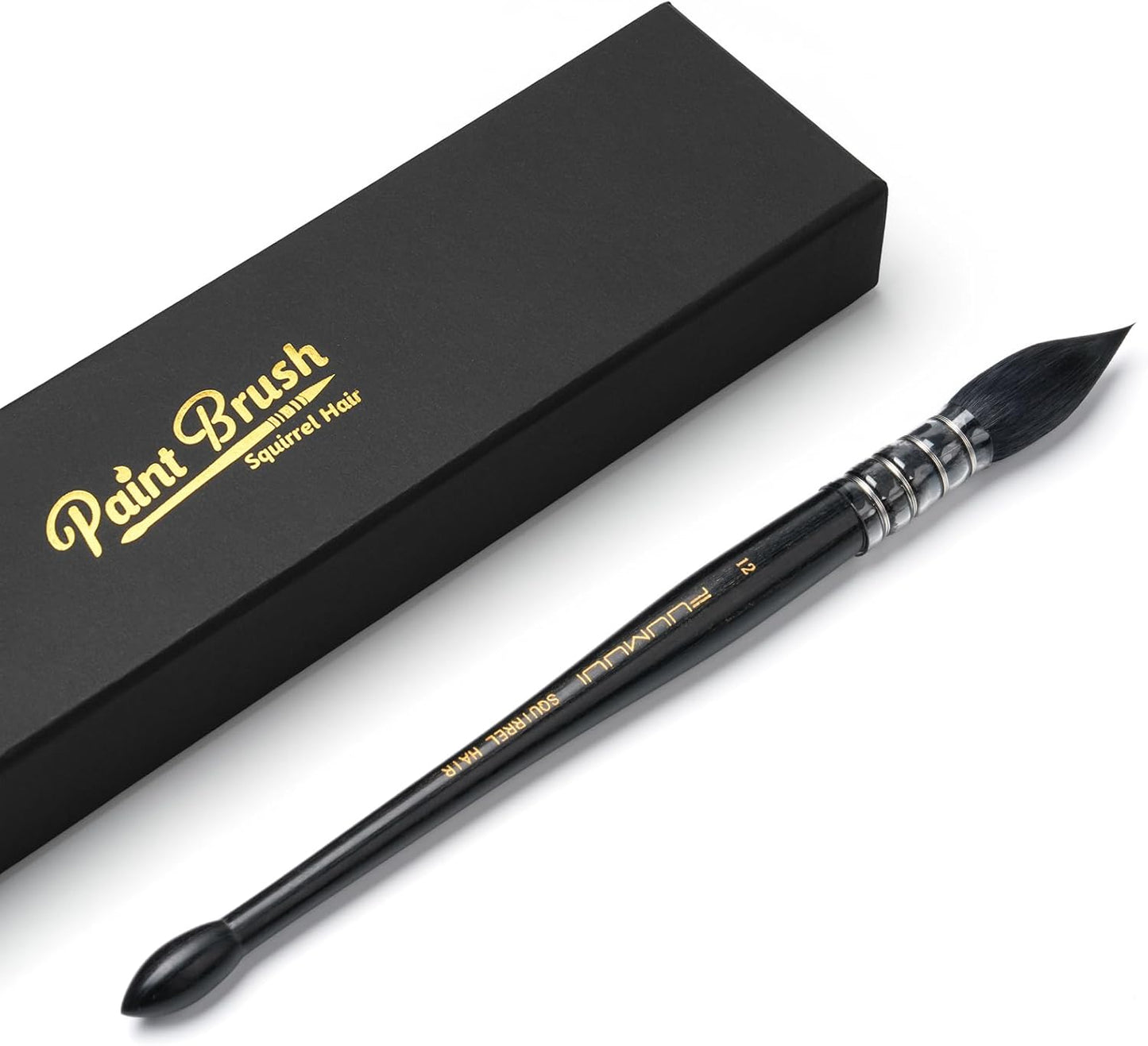 Professional Watercolor Brush, Fuumuui Natural Squirrel Hair Mop Brush, Round Quill Detail Fine Tip Watercolor Paint Brush for Water Color Gouache Ink Painting - Sizes #12