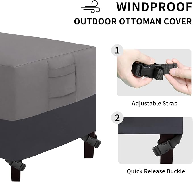 Easy-Going Outdoor Ottoman Cover, Waterproof Heavy Duty Patio Furniture Cover with Padded Handles (2 Pack-25"x25"x17", Gray/Dark Gray)