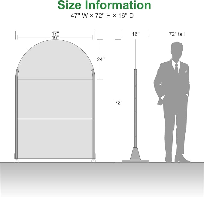 Casaphoria 72" H x 47" W Arched Metal Privacy Screen - Elegant Freestanding Outdoor Screen for Deck, Patio & Balcony - Versatile Decorative Privacy Panels for Home & Garden Use (Black-Net)