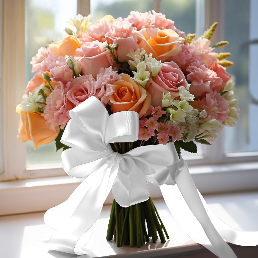 3 Inch 25 Yard Wide Satin Ribbon White, Solid Fabric Large Ribbon Roll for Cutting Ceremony Wedding Opening Party Decoration, Chairs, Sewing, Festival Pageant Sashes