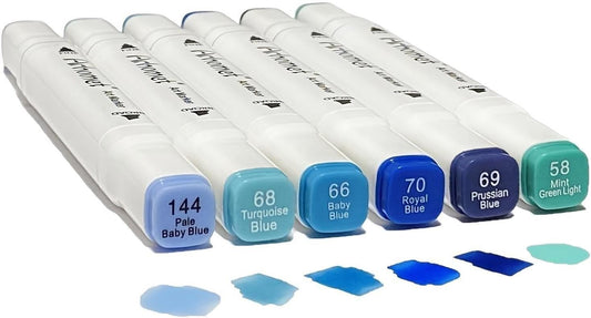 6Pcs Blue Colors Sea Ocean Sky Alcohol Markers Set, Dual Tips Art Markers Clear Blending Pen Drawing Sketched Double Tipped for Adults Kids Artists (Blue)