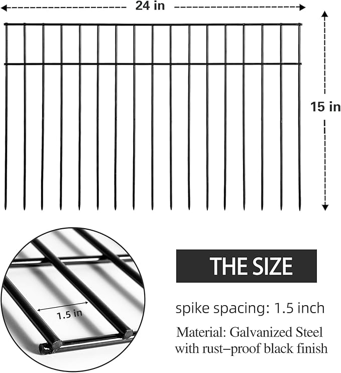 Adavin Small/Medium Animal Barrier Fence,15 Pack 24 in(L)X 15 in(H) Underground Decorative Garden Fencing, Dog Rabbits fences Black Metal Fence Panel Ground Stakes for Outdoor Patio.Total length 30 Ft