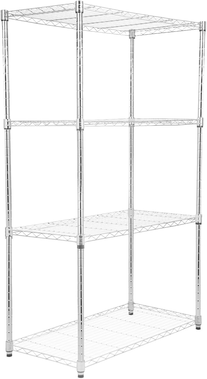 Whitmor 4 Tier Storage Shelves, Heavy Duty with Wheels, 400 lbs Capacity per Shelf, Max 1600 lbs Total, Adjustable Steel Organizer for Garage, Kitchen, Bathroom, 36" L x 18" W x 59" H, Chrome