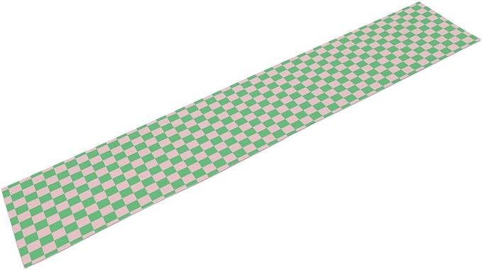 Retro Checkered Table Runner, Cute Pink Green Checkerboard Vintage Hippie Modern Aesthetic Table Runner for Party Kitchen Dining Home Outdoor Banquet 13x36in