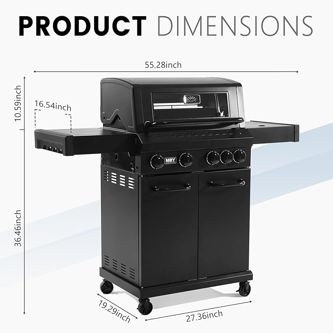 4 Burner Propane Grill,50000 BTU BBQ Grill with Side Burner and Enameled Cast Iron Grates,Visible Window Gas Grill with Wheels for Outdoor Cooking, Patio, Garden Barbecue Griliing