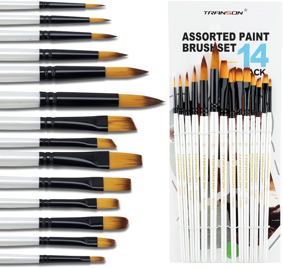 Transon 14pcs Art Painting Brush Set for Acrylic, Watercolor, Gouache, Oil and Hobby Painting White Color
