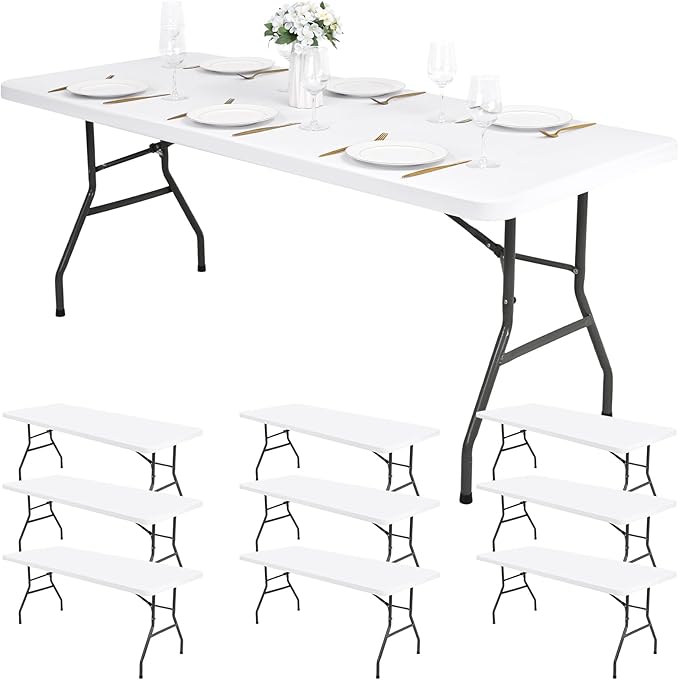 10 Pack Stretch Fabric Table Top Cap Cover, fits 8Ft Tables, Spandex Table Covers Washable Elastic Universal Rectangle Tablecloth Protector for Indoor Outdoor Party Picnic Wedding, White,30" W x 96" L