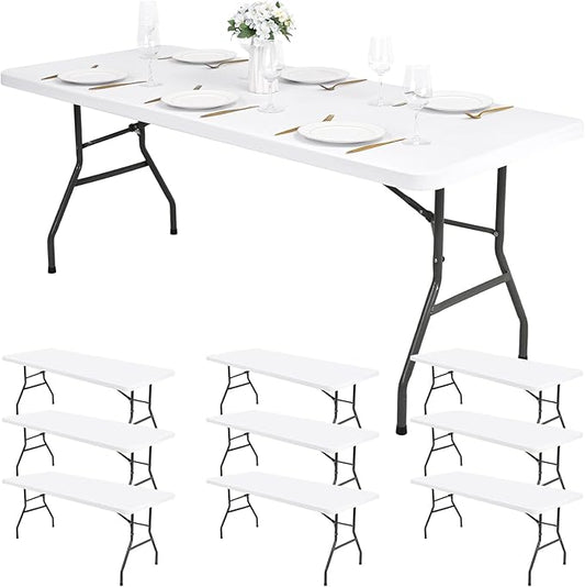 10 Pack Stretch Fabric Table Top Cap Cover, fits 8Ft Tables, Spandex Table Covers Washable Elastic Universal Rectangle Tablecloth Protector for Indoor Outdoor Party Picnic Wedding, White,30" W x 96" L