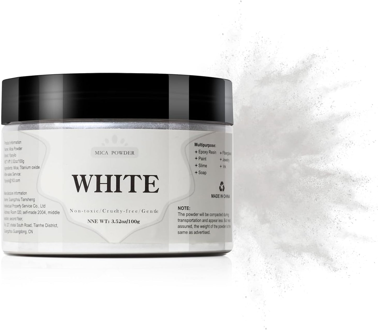 Mica Powder - 100g Mica Powder for Epoxy Resin - Metallic Color Pigment for Resin, Soap, Bath Bombs, Eye Shadow, Nails, DIY Crafting Projects etc. (White)