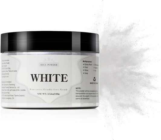 Mica Powder - 100g Mica Powder for Epoxy Resin - Metallic Color Pigment for Resin, Soap, Bath Bombs, Eye Shadow, Nails, DIY Crafting Projects etc. (White)
