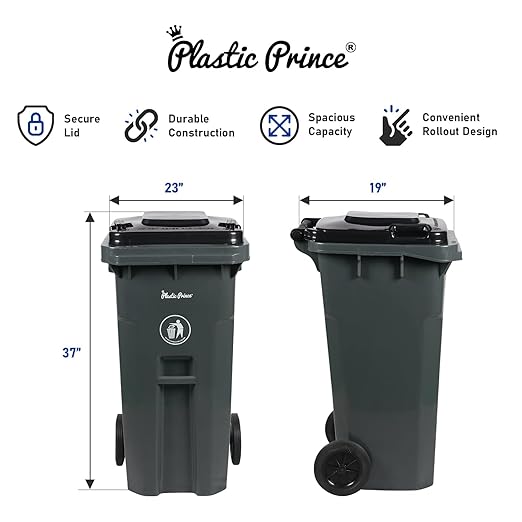 32 Gallon Trash Can with Wheels Outdoor Trash Can with Wheels and Lid Heavy-Duty Trash Bin for Plastic Outside Garbage Can Wheeled Gray for Home Hospitals Restaurants Offices