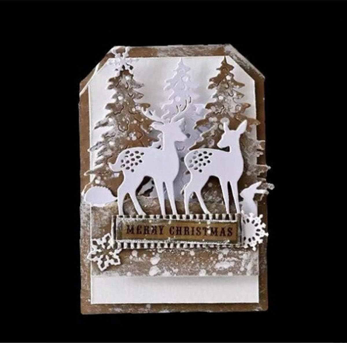 Metal Cutting Dies DIY Merry Christams Embossing Stencil Template Scrapbooking Card Making Mold Photo Album Arts Crafts Tools (2 Christmas deer-10.6x6.9cm)