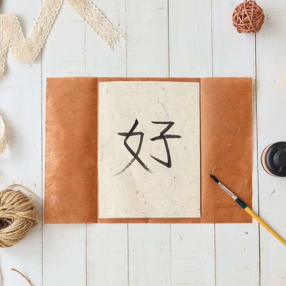 50 Sheets A4 Natural Fiber Mulberry Tree,Banan Bark Mulberry Paper Sheets Art Tissue Washi Paper Design Craft Art Origami Suppliers Card Making DIY Crafts (Brown Tone, A4)