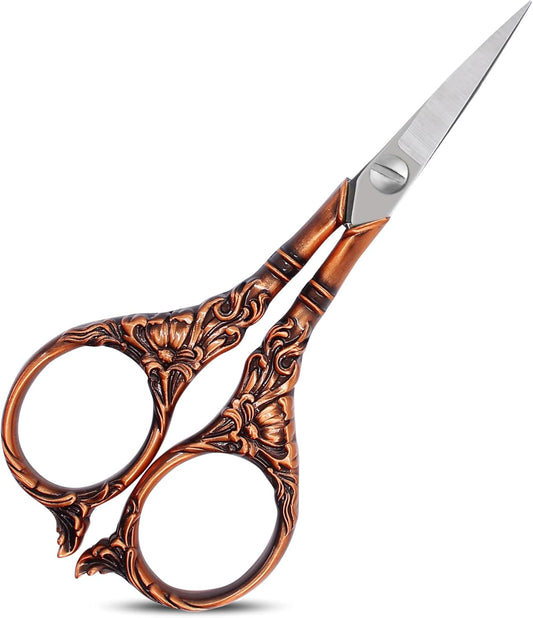 BIHRTC 4.5Inch Vintage Crochet Embroidery Scissors Small Sharp Pointed Stainless Steel Scissors for Sewing Craft Needwork Needpoint Artwork DIY Tool Scissor Bronze Scissor