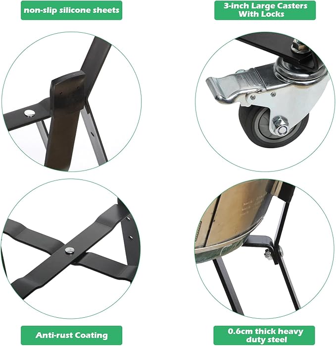 Rolling Cart Stand for Large Big Size Green Egg with Heavy Duty Locking Caster Wheels Powder Coated Steel Rolling Outdoor Cart Rolling Stand Big Size Green Egg Smoker Kamado Joe Grill Stand Accessory