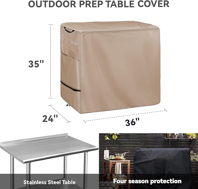 Outdoor Prep Table Cover - Heavy Duty Waterproof Cover for Outdoor Small Portable Table, Compatible with 36 inch Outdoor Utility Cart and Storage Cabinet,Khaki