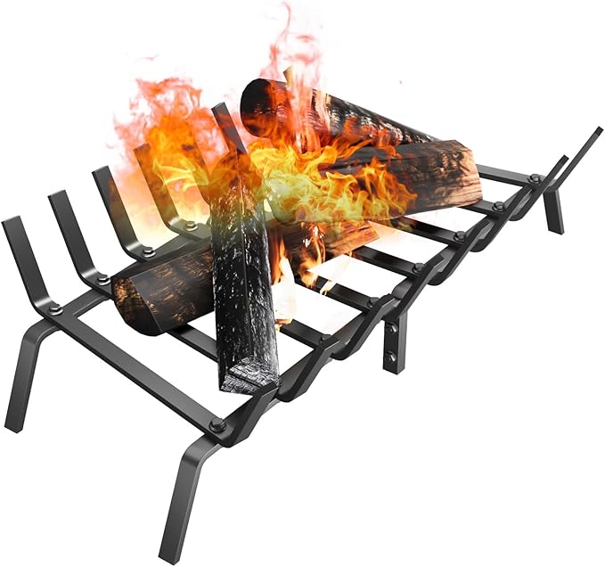 Heavy Duty 30Inch Fireplace Grate, Solid Steel Log Rack for Wood Burning, Extra Wide Firewood Grates for Indoor Fireplace & Outdoor Fire Pit, Wood Stove Grate