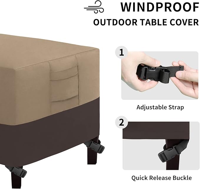 Easy-Going Patio Coffee Table Cover Small Outdoor Rectangular Table Cover, UV Resistant Waterproof Patio Furniture Ottoman Cover (48" Lx28 Wx16 H, Camel/Dark Brown)
