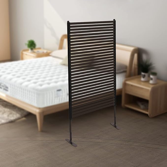 Outdoor Privacy Screens Freestanding, 35.5" W x 59" H Metal Slatted Decorative Privacy Screen and Panels with Stand, Brown Backyard Panels for Garden Patio