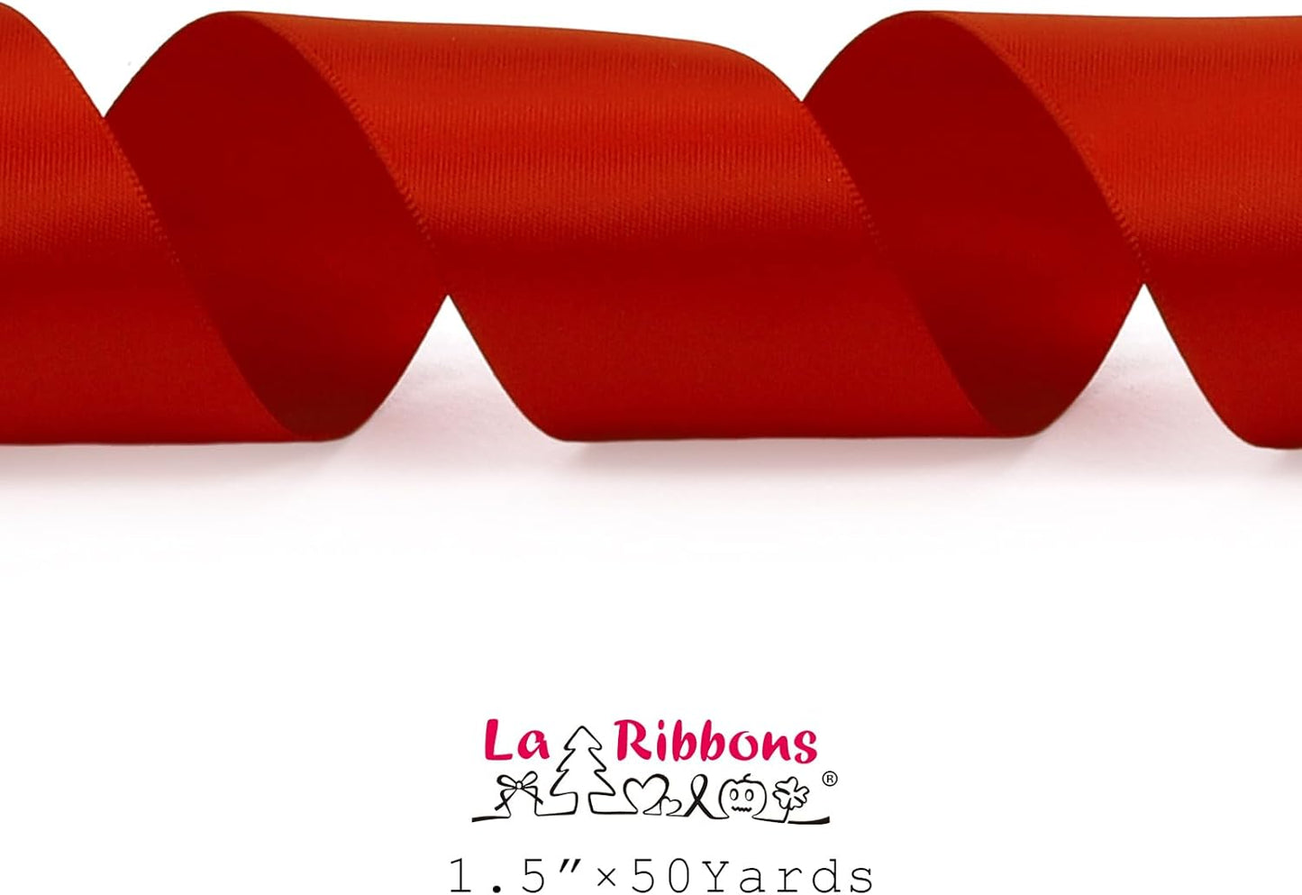 LaRibbons 1 1/2 Inch 50 Yard Double Faced Satin Ribbon,Red Satin Craft Fabric Ribbon for Gift Wrapping Floral Bouquets Wedding Party Decoration