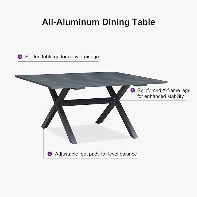 PURPLE LEAF Outdoor Dining Set for 8 with Storage Box Aluminum All Weather Wicker Patio Dining Set with Square Aluminum Table and Modern Armrest Dining Chairs for Garden Deck Backyard Kitchen, Grey
