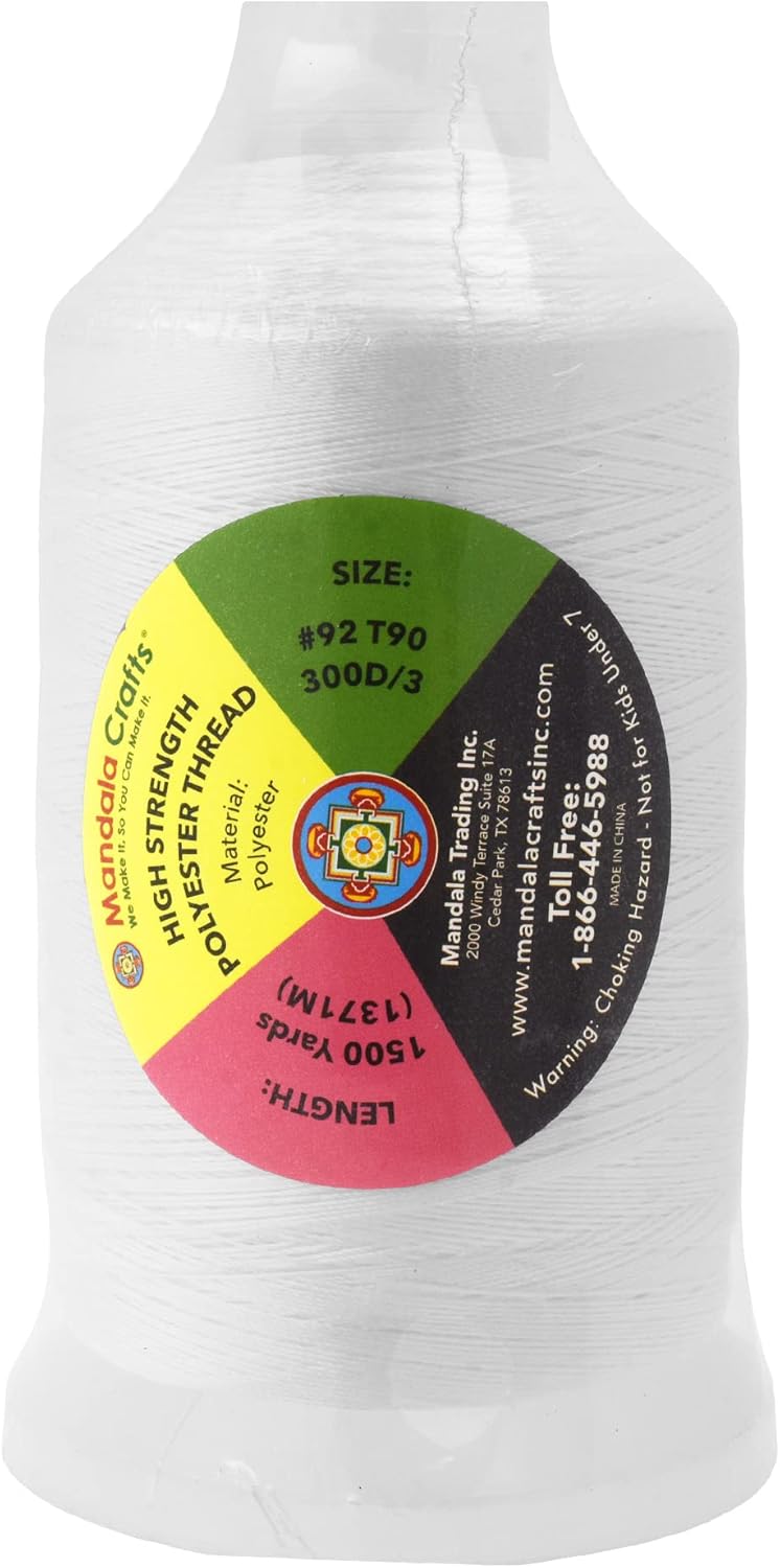 Mandala Crafts Black and White Heavy Duty Thread - 6000 Yds Tex 90 Thread - Bonded Polyester Thread Outdoor Marine Upholstery Threads