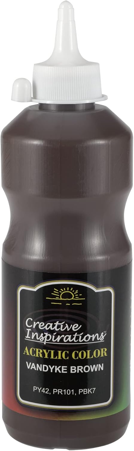 Creative Inspirations Acrylic Paint - Vandyke Brown - 500 mL Bottle - Smooth & Creamy Consistency, Vibrant Pigmentation, Great Coverage for Artists - Clean Up with Soap & Water