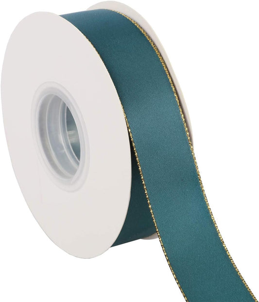 ITIsparkle 1" Inch Double Faced Satin Ribbon 25 Yards with Gold Edges, 1" X 25Yd - Teal