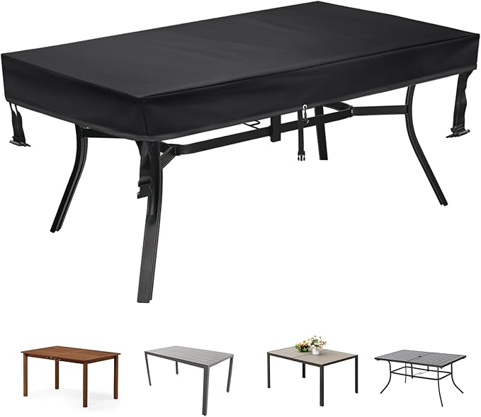 TOHONFOO Rectangular Patio Table Cover - Waterproof Anti-UV Outdoor Dining Table Cover - Outdoor Patio Furniture Cover 65" L x 40" W x 6" H, Black