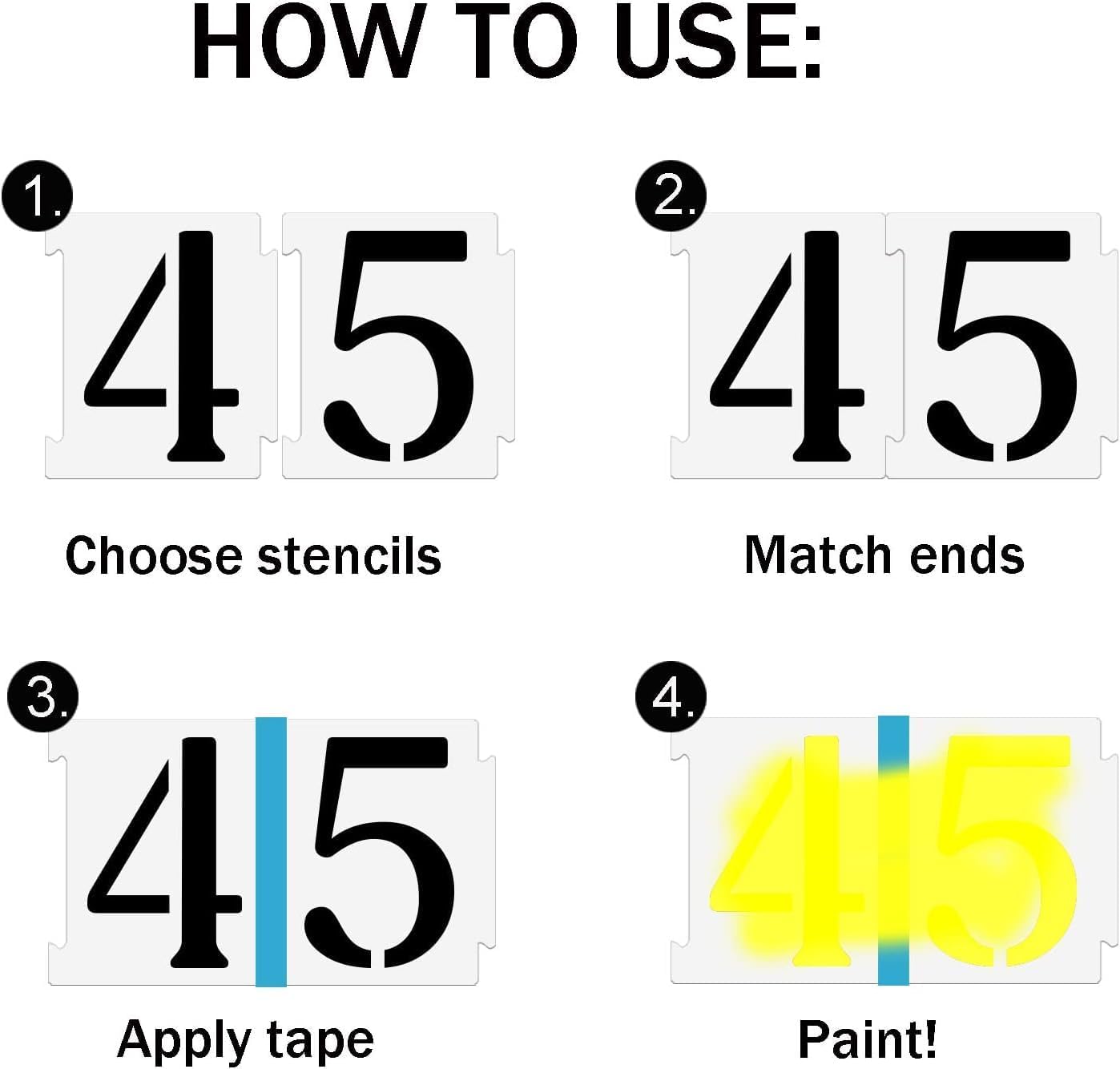 YEAJON 10 Inch Curb Stencil Kit 0-9 Address Number Stencils, 20Pcs Reusable 14 Mil Mylar Plastic Templates for Painting on Road, Wall, Wood, Mailbox