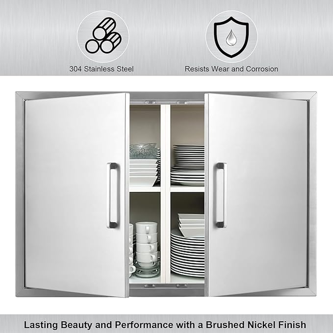 Outdoor Kitchen Door, Outdoor Kitchen Access Door, Stainless Steel BBQ Double Door, Available for Outdoor Kitchen Island or Outdoor Kitchen., 30''Wx23''H