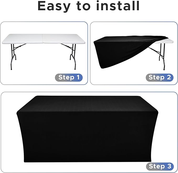 Nasitos Black Fitted Table Covers for 5 Foot Tables - 60 x 30 Inch - 2 Pack Stretch Spandex Rectangle Table Clothes, Fabric Tablecloths for Parties, Trade Show, Craft Show, Birthday