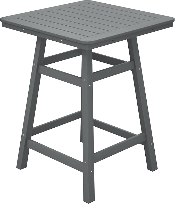 Costaelm Outdoor Bar Table, 37" Counter Height Square Patio Cocktail Bar Table with Umbrella Hole, Patio Bistro Dining Pub Table for Front Porch Deck Backyard Garden, Gray