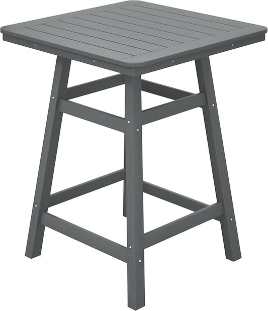 Costaelm Outdoor Bar Table, 37" Counter Height Square Patio Cocktail Bar Table with Umbrella Hole, Patio Bistro Dining Pub Table for Front Porch Deck Backyard Garden, Gray