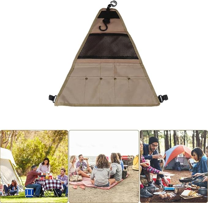 Outdoor Camping Utensil Organizer Bag – Portable Hanging Triangular Storage Pouch for Tableware, Cooking Tools, BBQ Accessories & Picnic Gear