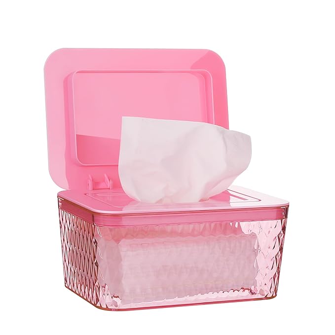 Wipes Dispenser, One-Handed Operation Wipe Holder for Baby & Adult, Seal-Designed Wipes Container for Bathroom Keep Diaper Wipes Fresh (Pink)