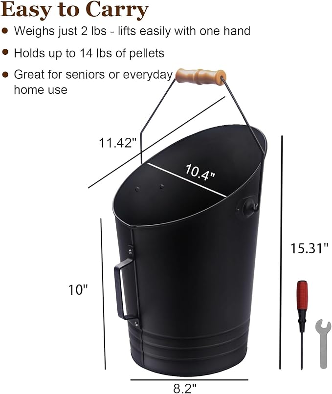 GameXcel Pellet Bucket - 2.64 Gallon Metal Container - Heat-Resistant Steel Bin for Hot Ash Pellets Firewood - Convenient Ash Disposal with Handle